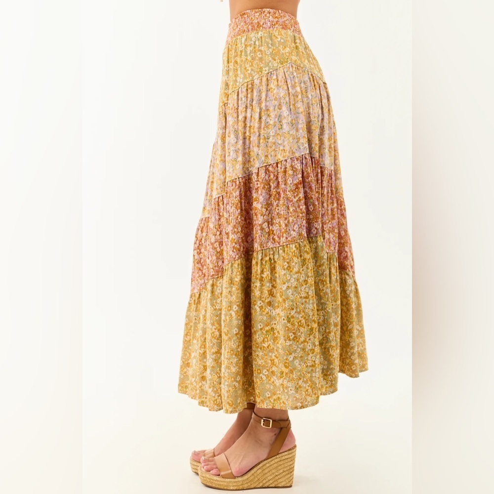 NWT Angie Clothing Boho Floral Print Mixed Media Maxi Skirt - Picture 7 of 14